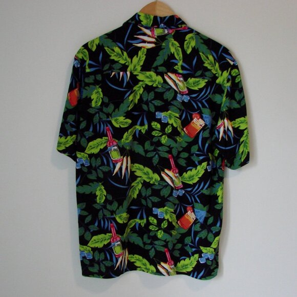Hawaiian Button Shirt Loose Hot Sauce Drinks Cocktails Black Green Blue Medium - Picture 9 of 13